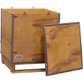 Global Industrial B2352224 Global Industrial™ 4 Panel Hinged Shipping Crate w/Lid & Pallet, 23-1/4"L x 23-1/4"W x 23-1/2"H image.
