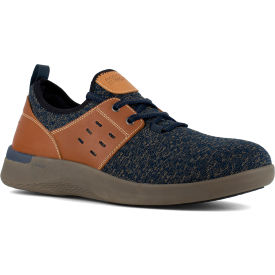 Rockport Works RK4691 Two Eye Tie Work Sneaker, Breathable Knit textile & Leather, Blue & Tan, 9.5M