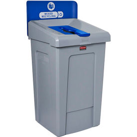 Rubbermaid® Slim Jim 1-Stream Recycling Station For Mixed Recyclables 33 Gal. Cap. Gray/Blue 