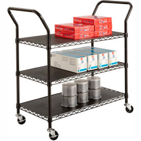 Safco Products 5338BL Safco® Wire Utility Cart w/3 Shelves, 600 lb. Capacity, 43-3/4"L x 19-1/2"W x 40-1/2"H image.