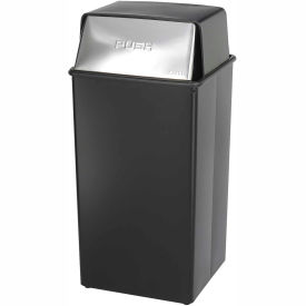 Safco® Steel Square Trash Can W/Push Top Lid 36 Gallon Black