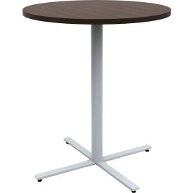 Safco® Jurni Round Bistro Table 36""Dia. Columbian Walnut Top/Silver Base