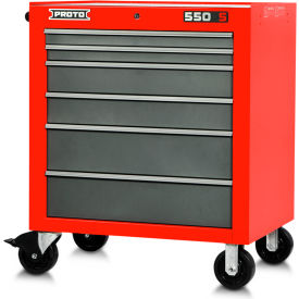Stanley Black & Decker J553441-6SG Proto® Roller Cabinet W/ 6 Drawers, 34"W x 25-1/4"D x 41"H, Red & Gray image.