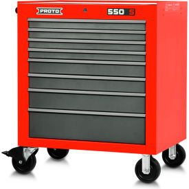 Stanley Black & Decker J553441-8SG Proto® Roller Cabinet W/ 8 Drawers, 34"W x 25-1/4"D x 41"H, Red & Gray image.