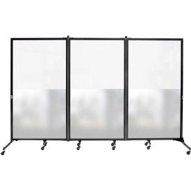 Screenflex Partitions CRDFH3 Screenflex 3 Panel Foldable Divider, 62"H x 100"W, Bottom 1/2 Frosted image.