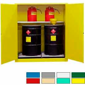 Securall  A&A Sheet Metal Products V1110Yellow Securall® Flammable Drum Cabinet w/ Rollers & Doors, 120 Gal. Cap., 56"W x 31"D x 65"H, Yellow image.