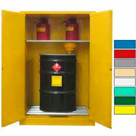 Securall  A&A Sheet Metal Products V375Yellow Securall® Flammable Drum Cabinet w/ Rollers & Doors, 75 Gal. Cap., 43"W x 31"D x 67"H, Yellow image.