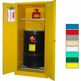 Securall  A&A Sheet Metal Products W1040Yellow Securall® Hazardous Waste Drum Cabinet w/ Rollers, 60 Gal. Cap., 31"W x 31"D x 65"H, Yellow image.