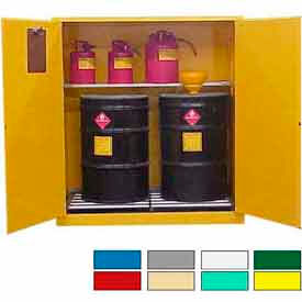 Securall  A&A Sheet Metal Products W1080Yellow Securall® Hazardous Waste Drum Cabinet w/ Rollers, 120 Gal. Cap., 56"W x 31"D x 65"H, Yellow image.