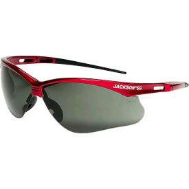 Sellstrom Mfg Co 50016 Jackson Safety SG Safety Glasses with Anti-Scratch Coated Smoke Lens with Red Frame, Outdoor Use image.