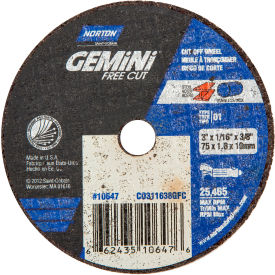 SAINT GOBAIN ABRASIVES 66243510647 Norton 66243510647 Gemini Small Diameter Cut-Off Wheel 3" x 1/16" x 3/8" 36 Grit Alum. Oxide Type 1 image.