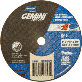 SAINT GOBAIN ABRASIVES 66243510655 Norton 66243510655 Gemini Small Diameter Cut-Off Wheel 4" x 1/16" x 3/8" 36 Grit Alum. Oxide Type 1 image.