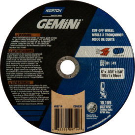 SAINT GOBAIN ABRASIVES 66252809714 Norton 66252809714 Gemini Circular Saw Cut-Off Wheel 6" x .040" x 5/8" 60 Grit Aluminum Oxide Type 1 image.