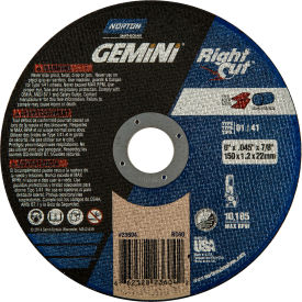 SAINT GOBAIN ABRASIVES 66252823604 Norton 66252823604 Gemini Right Angle Cut-Off Wheel 6" x .040" x 7/8" 36 Grit Aluminum Oxide Type 1 image.