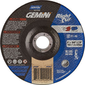 SAINT GOBAIN ABRASIVES 66252842202 Norton 66252842202 Gemini Right Angle Cut-Off Wheel 6" x .047" x 7/8" 24 Grit Aluminum Oxide Type 27 image.