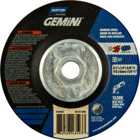 SAINT GOBAIN ABRASIVES 66252843593 Norton 66252843593 Gemini Grinding Wheel 4-1/2" x 1/4" x 5/8 - 11" 24 Grit Aluminum Oxide image.