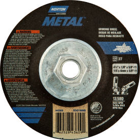 SAINT GOBAIN ABRASIVES 66252843609 Norton 66252843609 Metal Grinding and Cutting Wheel 4-1/2" x 1/4" x 5/8 - 11" 24 Grit Aluminum Oxide image.
