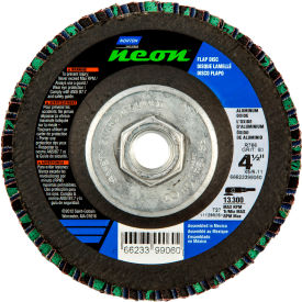 SAINT GOBAIN ABRASIVES 66623399059 Norton 66623399059 Neon Fiberglass HD Flat Flap Disc T27 4-1/2" x 5/8 - 11" P40 Grit Zirconia Alum. image.