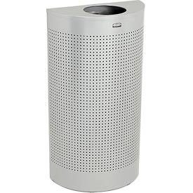 Rubbermaid Commercial Products FGSH12EPLSM Rubbermaid® Silhouette Steel Half Round Trash Can W/Plastic Liner, 12 Gallon, Silver Metallic image.