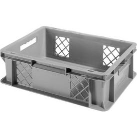 Schaeffer Material EF4121.GY1 SSI Schaefer Euro-Fix Solid Base/Mesh Sides Container EF4121 - 15-3/4" x 11-7/8" x 4-3/4", Gray image.