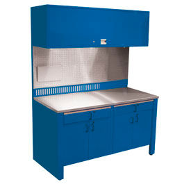 Shure Manufacturing Corporation 800085-MB Shure Realiti® Stationary Workcenter, 4 Doors, 2 Drawers, 60"W x 26"D, Blue image.