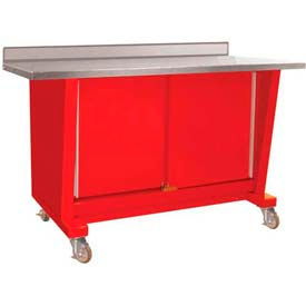Shure Manufacturing Corporation 811015-CR Shure Mobile Cabinet Bench W/ 2 Doors, Stainless Steel Square Edge, 60"W x 24"D, Red image.