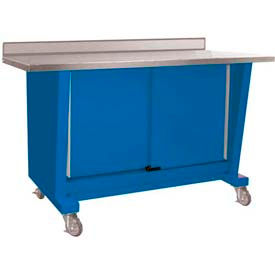 Shure Manufacturing Corporation 811015-MB Shure Mobile Cabinet Bench W/ 2 Doors, Stainless Steel Square Edge, 60"W x 24"D, Blue image.