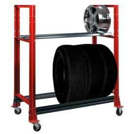 Shure Manufacturing Corporation 973726-CR 2 Tier Tire Cart- 54-3/4"W x 25-5/8"D x 62"H-Carmine Red image.