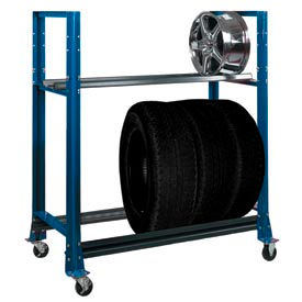 Shure Manufacturing Corporation 973726-MB 2 Tier Tire Cart- 54-3/4"W x 25-5/8"D x 62"H- Monaco Blue image.