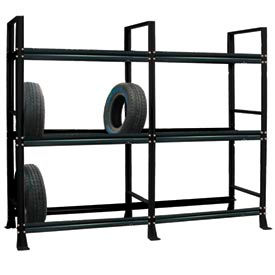 Shure Manufacturing Corporation 973766-GB Tire Rack-2 sect./3 tiers, stationary, 120"W x 25-5/8"D x 96-3/4"H-Gloss Black image.