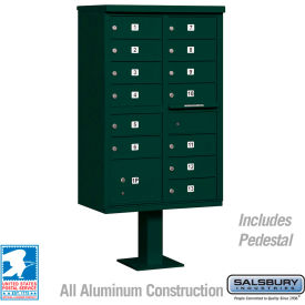 Salsbury Industries 3313GRN-U Cluster Box Unit, 13 B Size Doors, Type IV, Green, USPS Access image.
