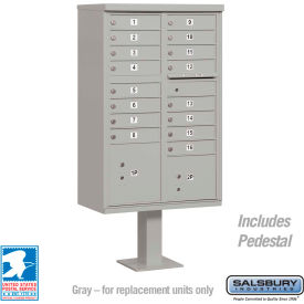 Salsbury Industries 3316GRY-U Cluster Box Unit, 16 A Size Doors, Type III, Gray, USPS Access image.