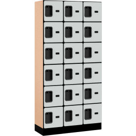 Salsbury Industries 36365GRY Salsbury 6-Tier 18 Door Designer Wood Locker, 36"W x 15"D x 76"H, Gray, Partially Assembled image.