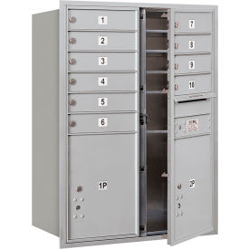 Salsbury Industries 3711D-10AFU 4C Horizontal Mailbox, 41"H, Double Column, 10 MB1/2 PL5 Doors, Front Load, Aluminum, USPS image.