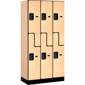 Salsbury Industries 37368MAP Salsbury Z-Style 2-Tier 6 Door Designer Wood Locker, 36"W x 18"D x 76"H, Maple, Partially Assembled image.