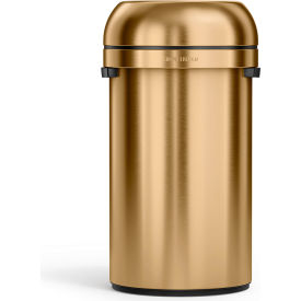 Stainless Steel Round Flat Open Decorative Trash Can, 16 Gallon, Gold view 2