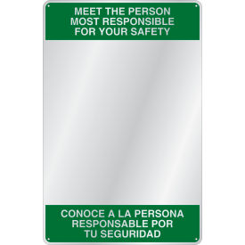 Se-Kure Domes & Mirrors BSM301 Se-Kure™ Acrylic Bi-Lingual Safety Message Mirror, Indoor, 23"x15", "Meet The Person" image.