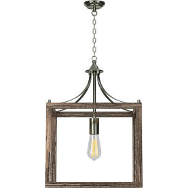 Ambiate Loggia Rustic Farmhouse Pendant Light Fixture E26 Base 40W Gray Wood