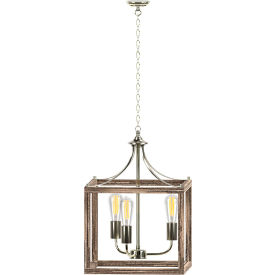 Ambiate Gabbia Rustic Farmhouse Pendant Light Fixture E26 Base 40W Gray Wood