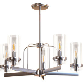 Ambiate Lucia Chandelier Light Fixture 5 Candelabra E12 Base Sockets 60W 120V Satin Nickel