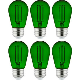 Sunlite® LED S14 Colored String Filament Light Bulb E26 Base 2W Transparent Green Pack of 6