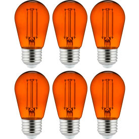 Sunlite® LED S14 Colored String Filament Light Bulb E26 Base 2W Transparent Orange Pk of 6