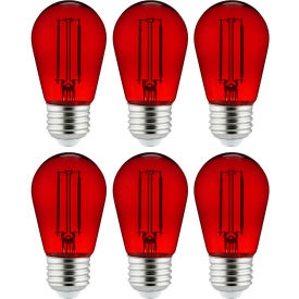 Sunlite® LED S14 Colored String Filament Light Bulb E26 Base 2W Transparent Red Pack of 6