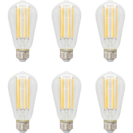 Sunlite® LED S19 Filament Edison Light Bulb E26 Base 6W 600 Lumens 27K Soft White Pk of 6