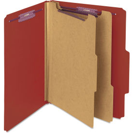 Smead® Pressboard Classification Folders Self Tab Letter Six-Section Red 10/Box