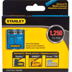 Stanley Tools STHT71837 Stanley® STHT71837  Heavy-Duty Narrow Crown Staples 1/2" -1,250 Pack image.