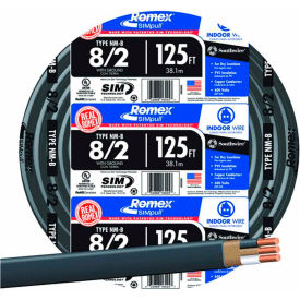 Southwire Company 28893602 Southwire 28893602 Romex SIMpull ® Cable with Ground, Black, 8/2 Awg, 125 ft image.