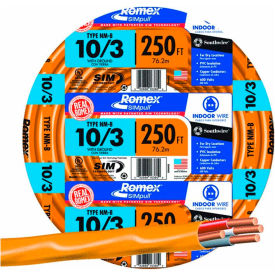 Southwire Company 63948455 Southwire 63948455 Romex SIMpull ® Cable with Ground, Orange, 10/3 Awg, 250 ft image.