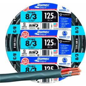 Southwire Company 63949202 Southwire 63949202 Romex SIMpull ® Cable with Ground, Black, 8/3 Awg, 125 ft image.