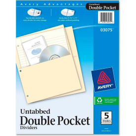 Avery-Dennison 3075 Avery® Untabbed Double Pocket Divider, 9-1/4"W x 11-1/8"H, Buff, 5/PK image.